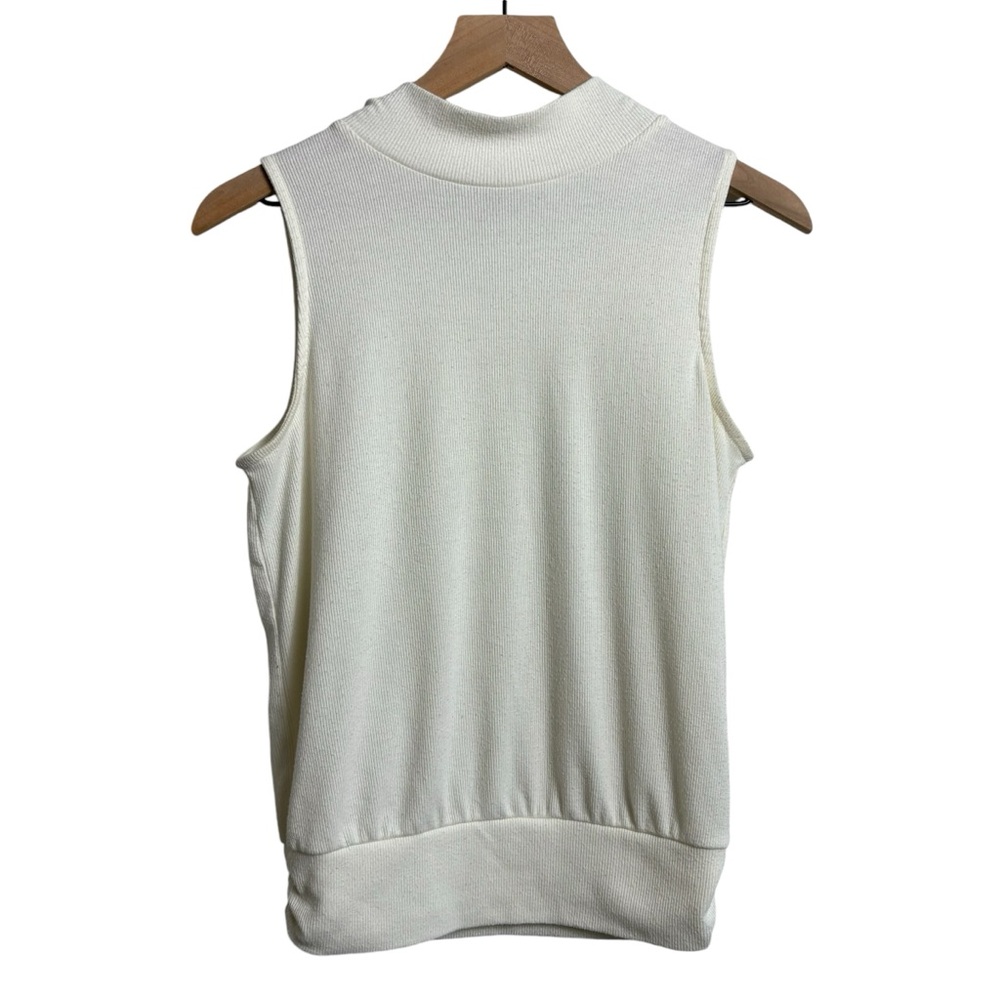 Evereve Mock Turtleneck Sleeveless Top‎ Cream Ribbed  Tank Size Medium